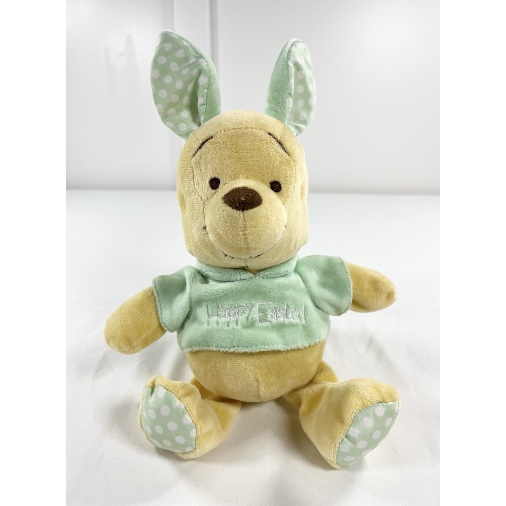 Disney Baby Winnie the Pooh Easter Bunny Plush Green Shirt Crinkle Ears 13"